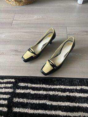 Enzo Angiolini Black and off white Patent Low Heel Pump